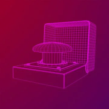 Big panic launch push button. Wireframe low poly mesh Stock Illustration