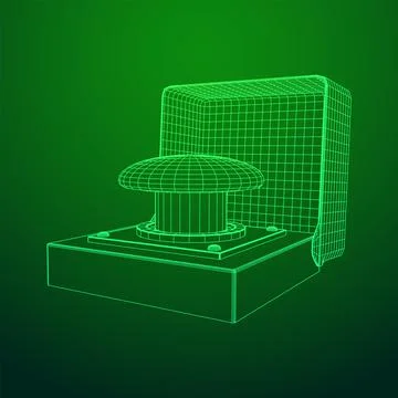 Big panic launch push button. Wireframe low poly mesh Stock Illustration