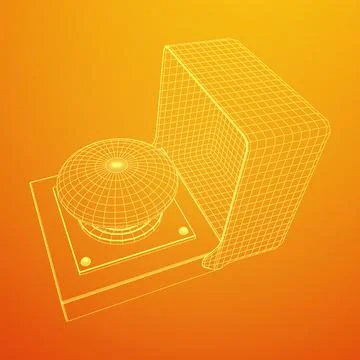 Big panic launch push button. Wireframe low poly mesh Illustrazione stock