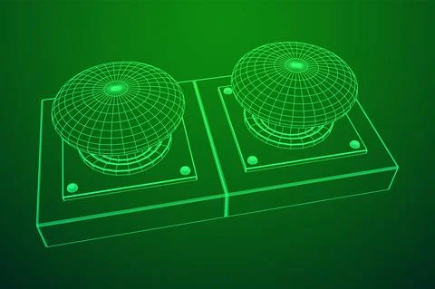 Big panic launch push button. Wireframe low poly mesh Stock Illustration
