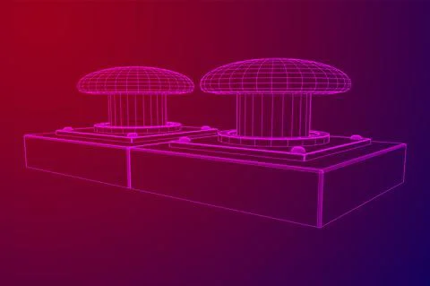 Big panic launch push button. Wireframe low poly mesh 스톡 일러스트