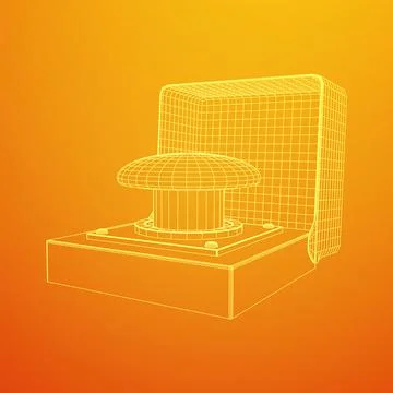 Big panic launch push button. Wireframe low poly mesh Stock Illustration
