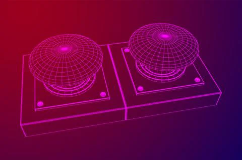 Big panic launch push button. Wireframe low poly mesh Stock Illustration