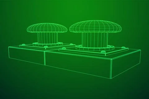 Big panic launch push button. Wireframe low poly mesh Stock Illustration