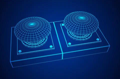 Big panic launch push button. Wireframe low poly mesh Stock Illustration