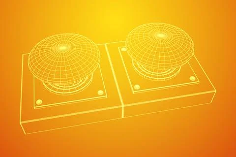 Big panic launch push button. Wireframe low poly mesh Illustrazione stock