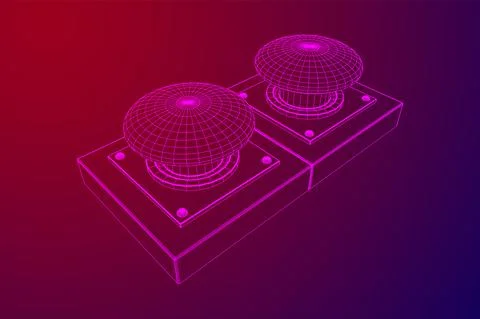 Big panic launch push button. Wireframe low poly mesh Stock Illustration