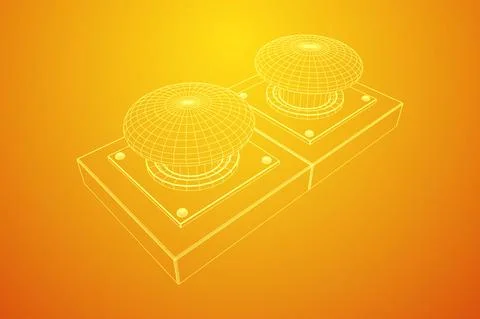 Big panic launch push button. Wireframe low poly mesh Stock Illustration