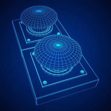 Big panic launch push button. Wireframe low poly mesh 스톡 일러스트