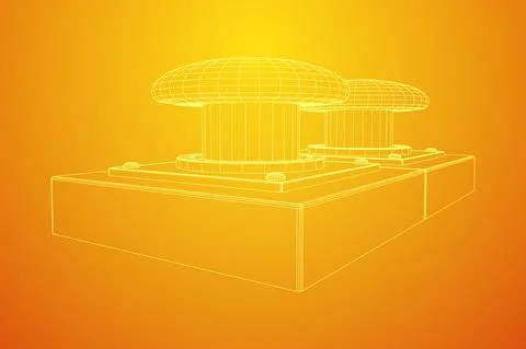 Big panic launch push button. Wireframe low poly mesh Stock Illustration