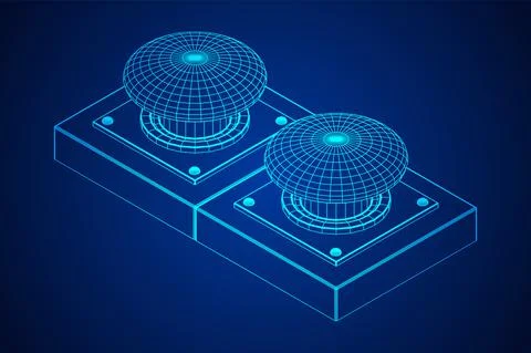 Big panic launch push button. Wireframe low poly mesh Stock Illustration