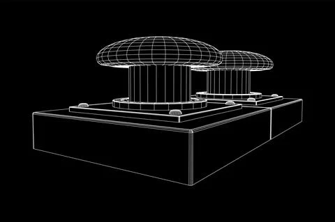 Big panic launch push button. Wireframe low poly mesh Illustrazione stock