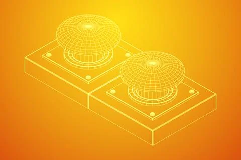 Big panic launch push button. Wireframe low poly mesh Illustrazione stock