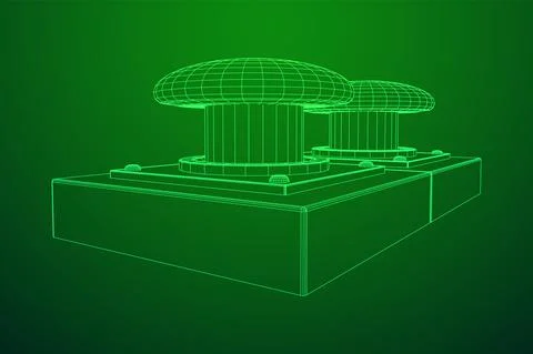 Big panic launch push button. Wireframe low poly mesh Stock Illustration