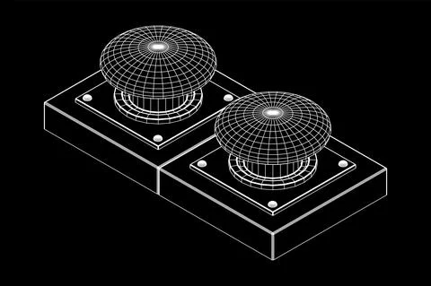Big panic launch push button. Wireframe low poly mesh Stock Illustration
