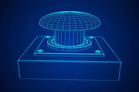 Big panic launch push button. Wireframe low poly mesh 스톡 일러스트