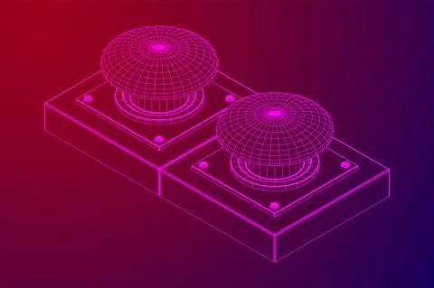 Big panic launch push button. Wireframe low poly mesh Stock Illustration