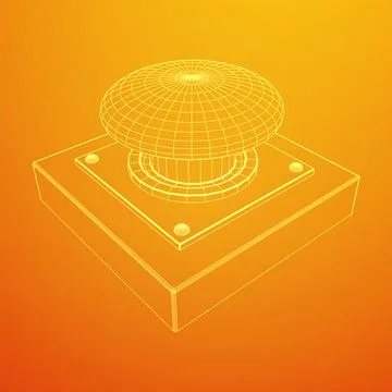 Big panic launch push button. Wireframe low poly mesh Illustrazione stock