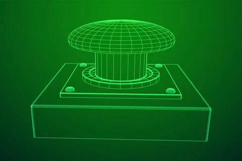 Big panic launch push button. Wireframe low poly mesh 스톡 일러스트