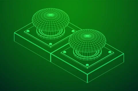 Big panic launch push button. Wireframe low poly mesh Stock Illustration