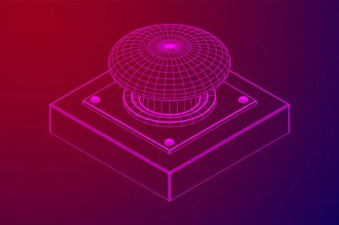 Big panic launch push button. Wireframe low poly mesh Stock Illustration