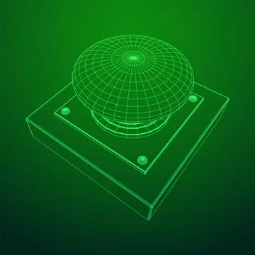 Big panic launch push button. Wireframe low poly mesh Stock Illustration