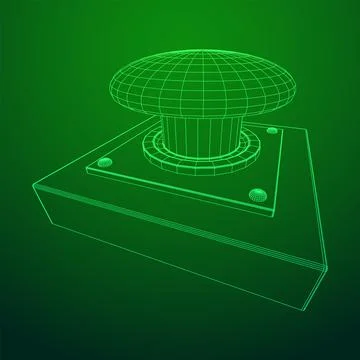 Big panic launch push button. Wireframe low poly mesh Illustrazione stock