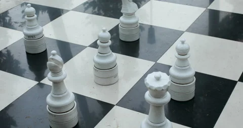 Big park chess with white and black check mate figures Stock Footage 110843640