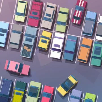 Big parking area full of various vehicles Stock Illustration