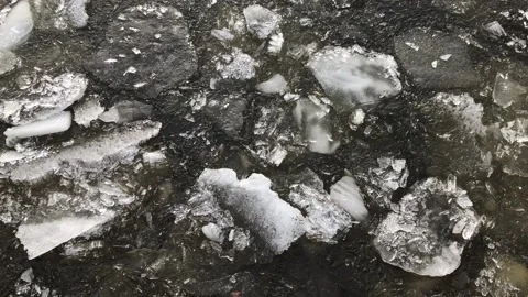 Big parts of ice downstream in spring Stock Footage 151707714