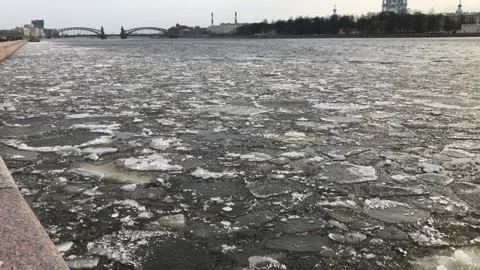 Big parts of ice downstream in spring Stock Footage 151709180