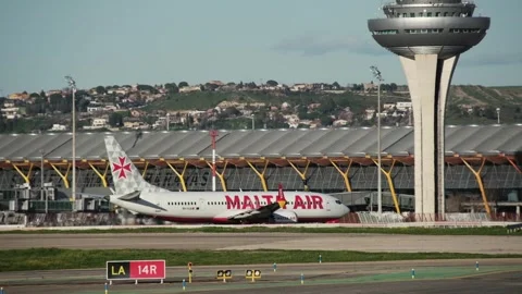 Big passenger Boeing 737 MAX 8-200 aircraft of Malta Air airlines Stock Footage 338174234