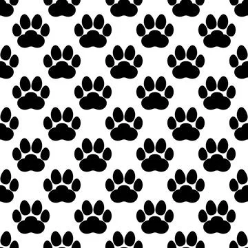 Big paw print seamless repeating pattern. Cat or dog footprints.  Stock Illustration
