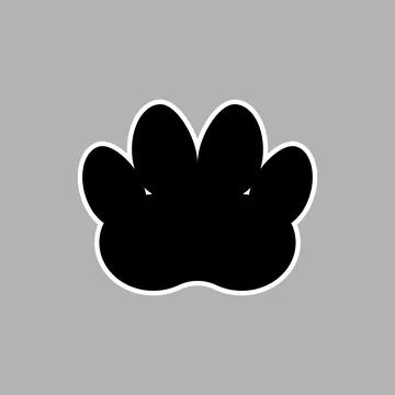 Big paw print sticker. Vector template. Isolated illustration. Black silhouette. Stock Illustration