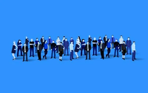 Big people crowd on blue background. Vector Stock Illustration