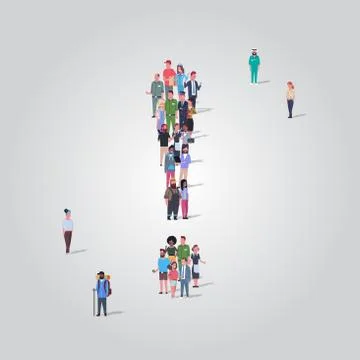 Big people crowd gathering in shape of exclamation mark icon social media and Stock Illustration