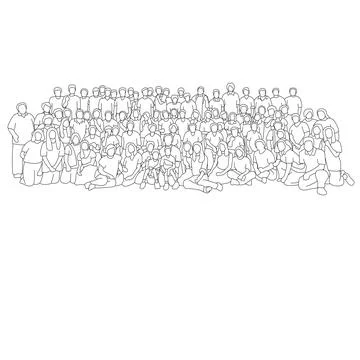 Big people group illustration vector hand drawn with black lines イラスト素材