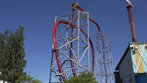 Big picture view of Hype roller coaster at Särkänniemi amusement park Stock Footage 336975459