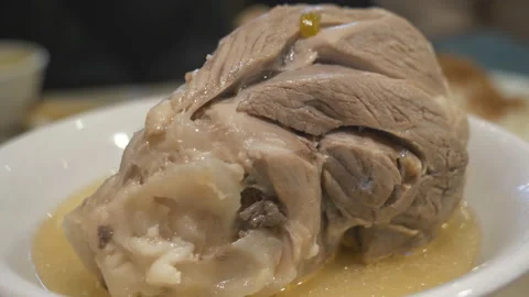 A big piece of meat in soup. Stock Footage 150645734