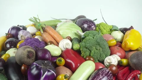 Big Pile of Assorted Raw Vegetables Slow Rotating Close Up. Stock Footage 340609792