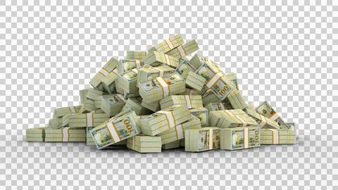 Big pile of bundles of 100 US dollar notes. 3d rendering of stacks of cash Stock Illustration