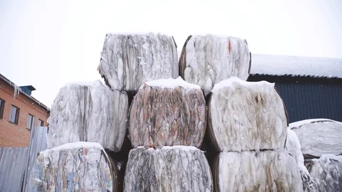 Big pile of pressed trash recycling plastic and paper Video stock 105371011