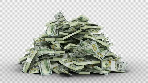 Big pile of US dollar notes. A lot of money isolated on transparent background Stock Illustration