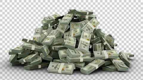 Big pile of US dollar notes over transparent background Stock Illustration