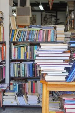 Big pile of used books at book shop Stock Photos