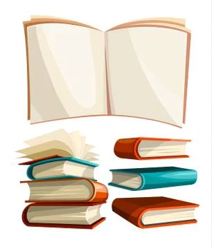 Big piles set of books with open pages spread. Illustration. Stock Illustration