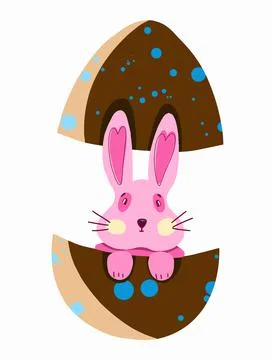 Big pink Easter bunny in a chocolate egg.hot chocolate bomb. Stock Illustration