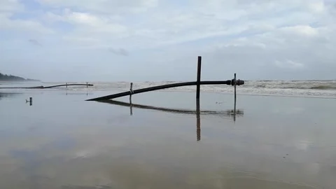 Big pipe at beach close up Stock Footage 168656179