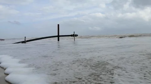 Big pipe at beach close up Stock Footage 168656194