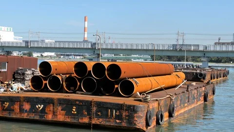 Big pipes found on the side of the docking port Stock Footage 122650631